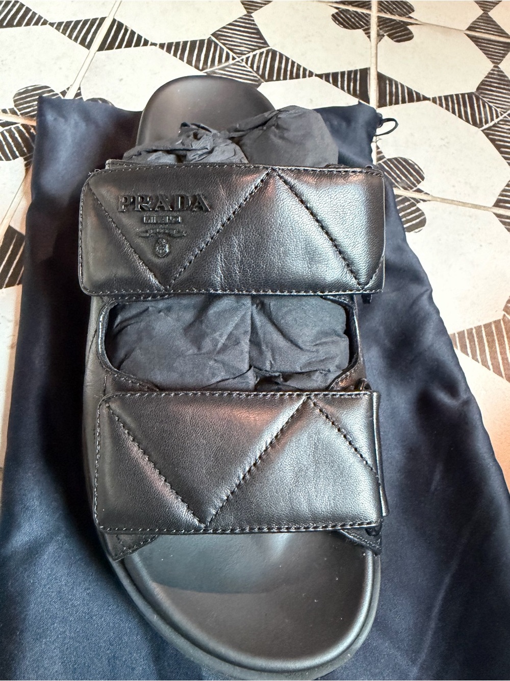 Prada Black Quilted Leather Double-Strap Slide Sandals Platform size 37 - Picture 4 of 16